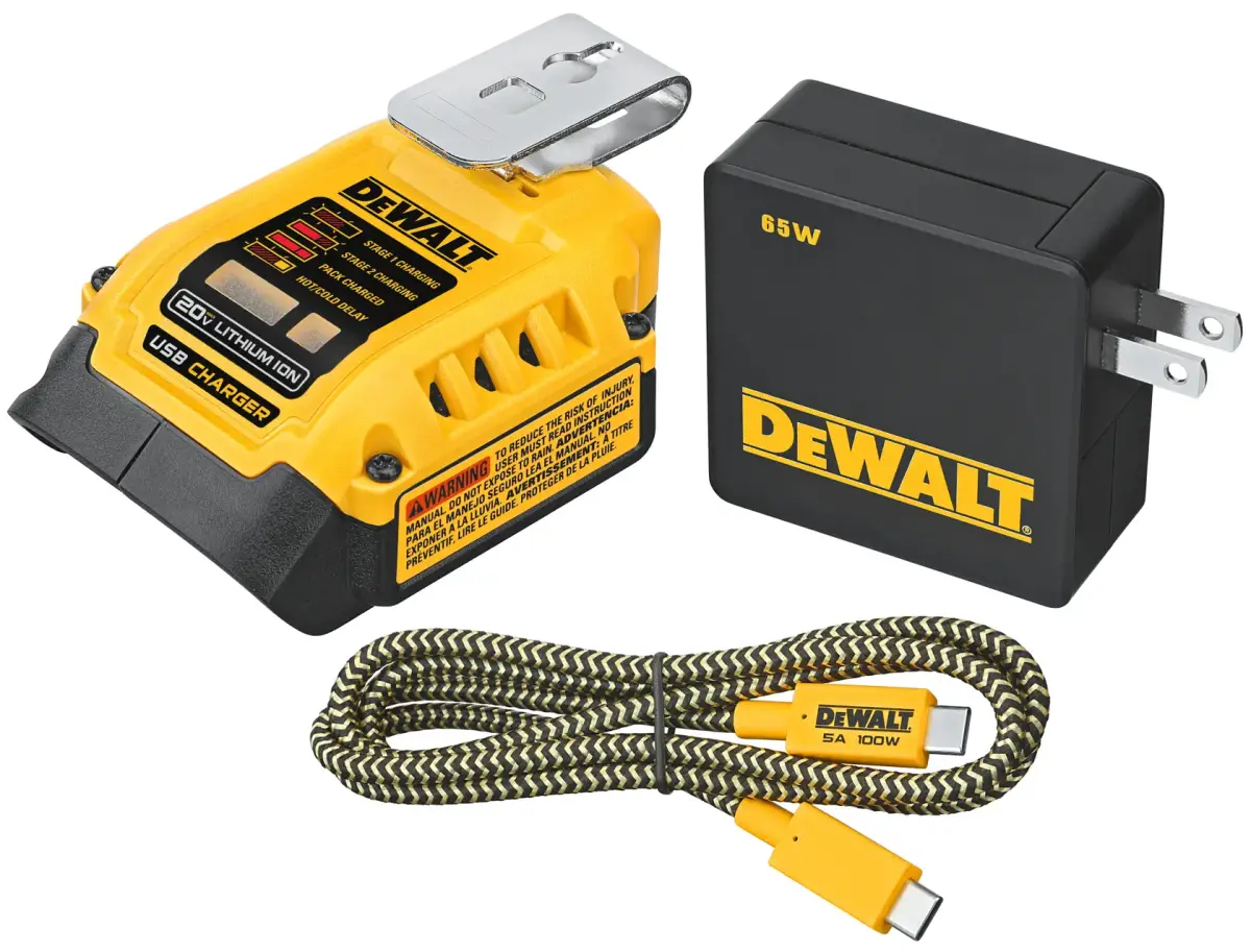 DEWALT DCB094K USB charging kit with power supply, cord and belt hook