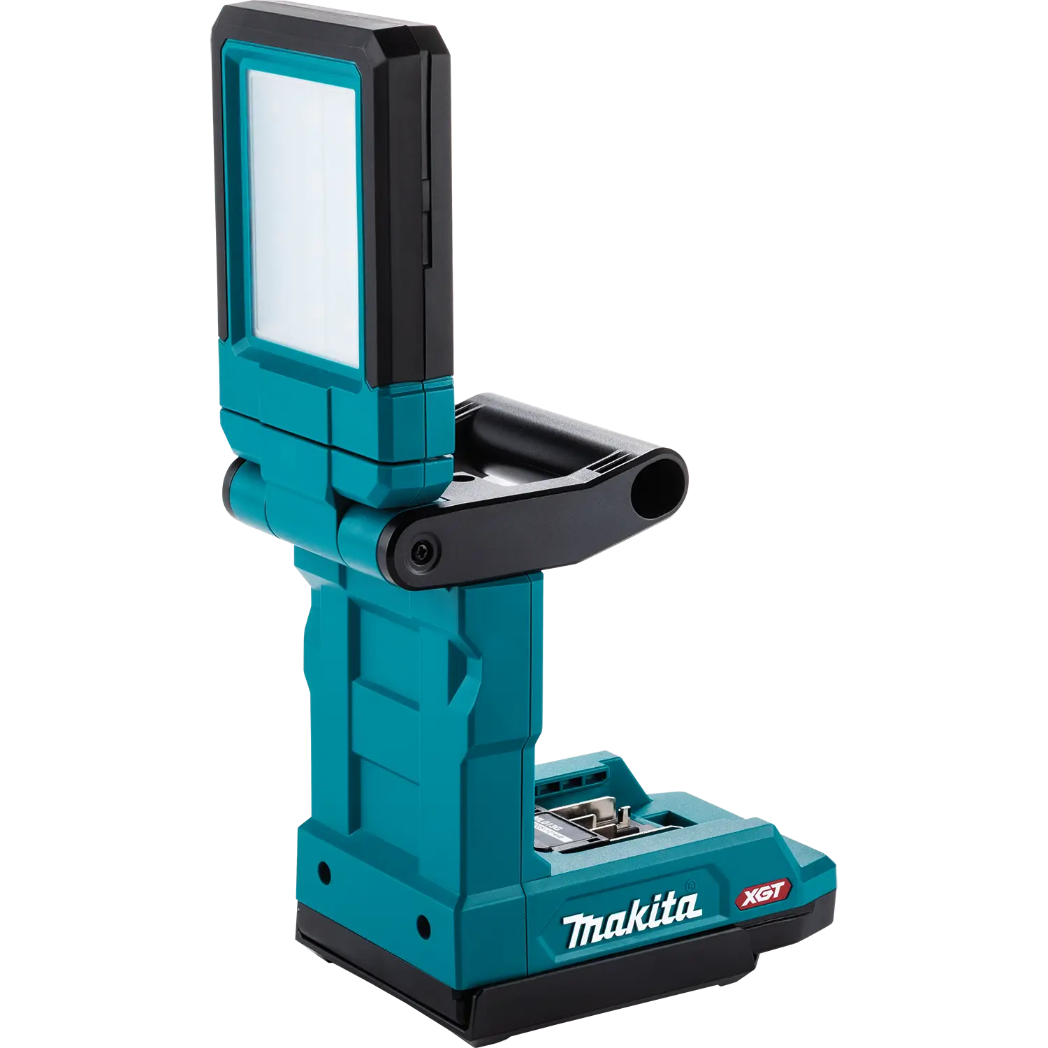 ヘッドを立てハンドルを開いたMakita ML013G 40V max XGTマグネット作業灯