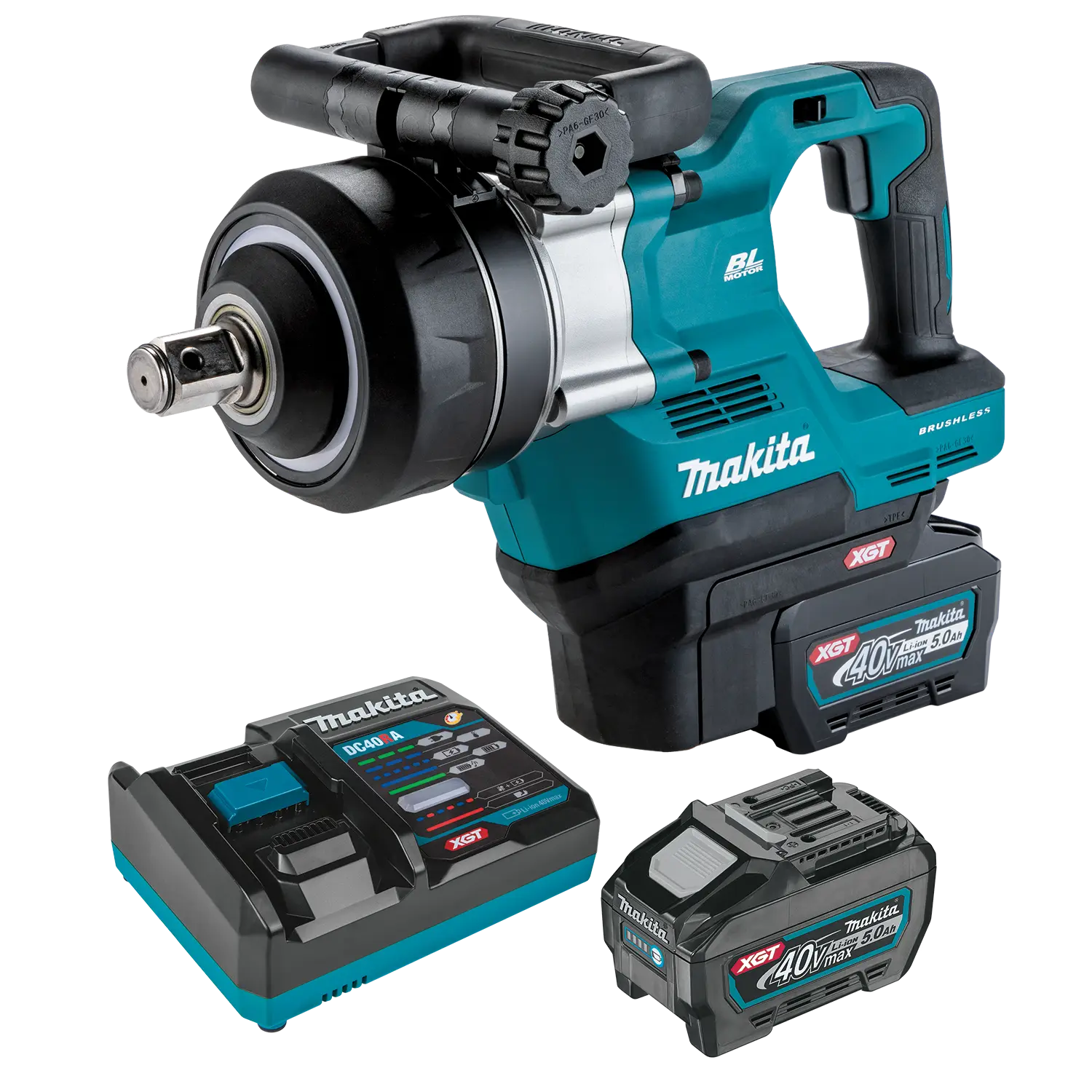 Llave de impacto Makita XGT de 1 pulg con dos baterías de 5.0Ah y cargador