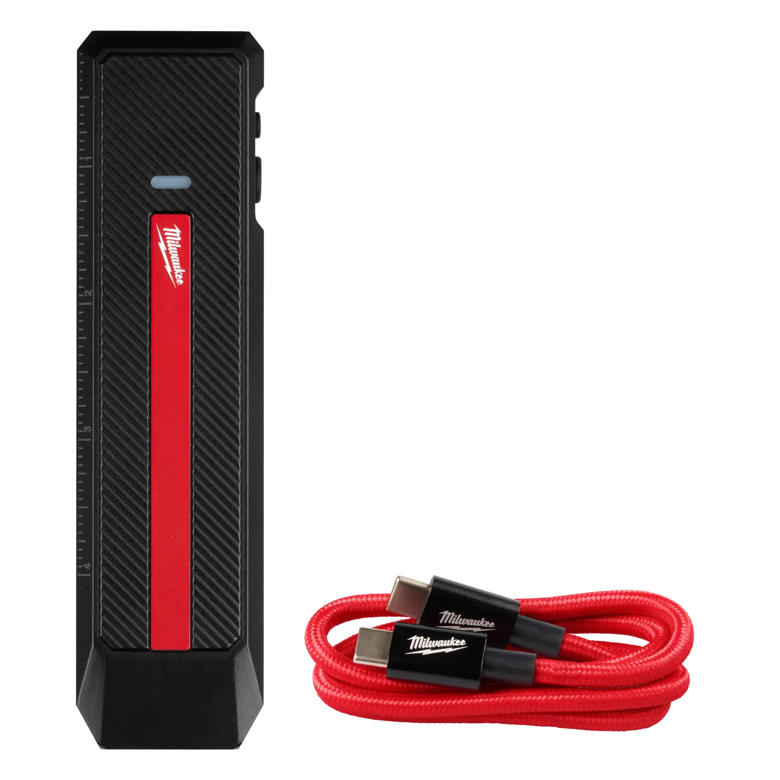 Milwaukee 2016R ਪਤਲੀ ਟਾਰਚ ਅਤੇ ਲਾਲ USB-C ਚਾਰਜਿੰਗ ਕੇਬਲ