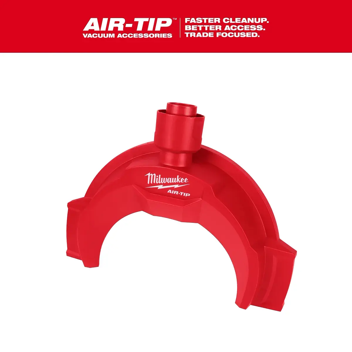 Accesorio colector de polvo AIR-TIP rojo de Milwaukee sobre fondo blanco
