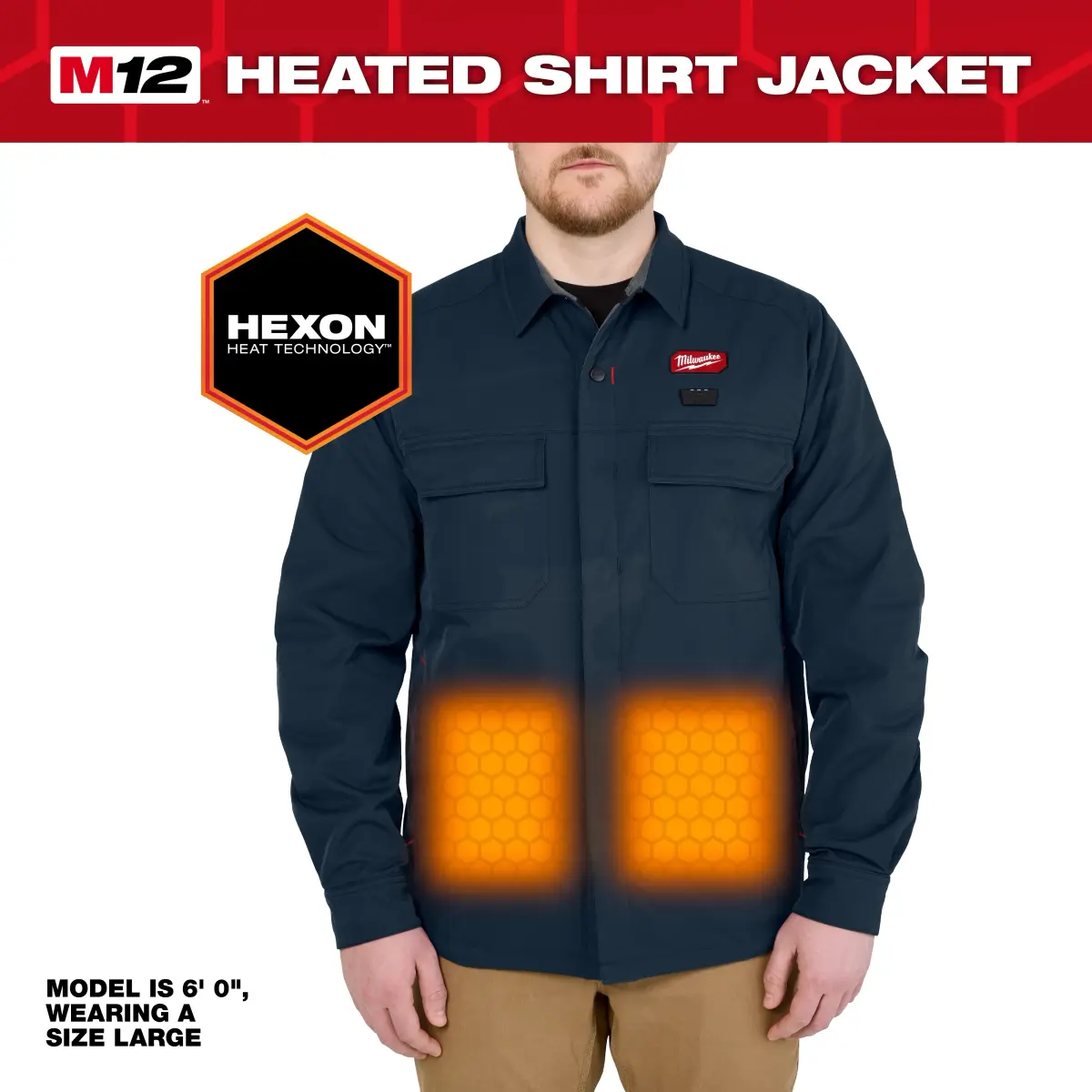 Model wearing the heated shirt jacket and heated baselayer pants