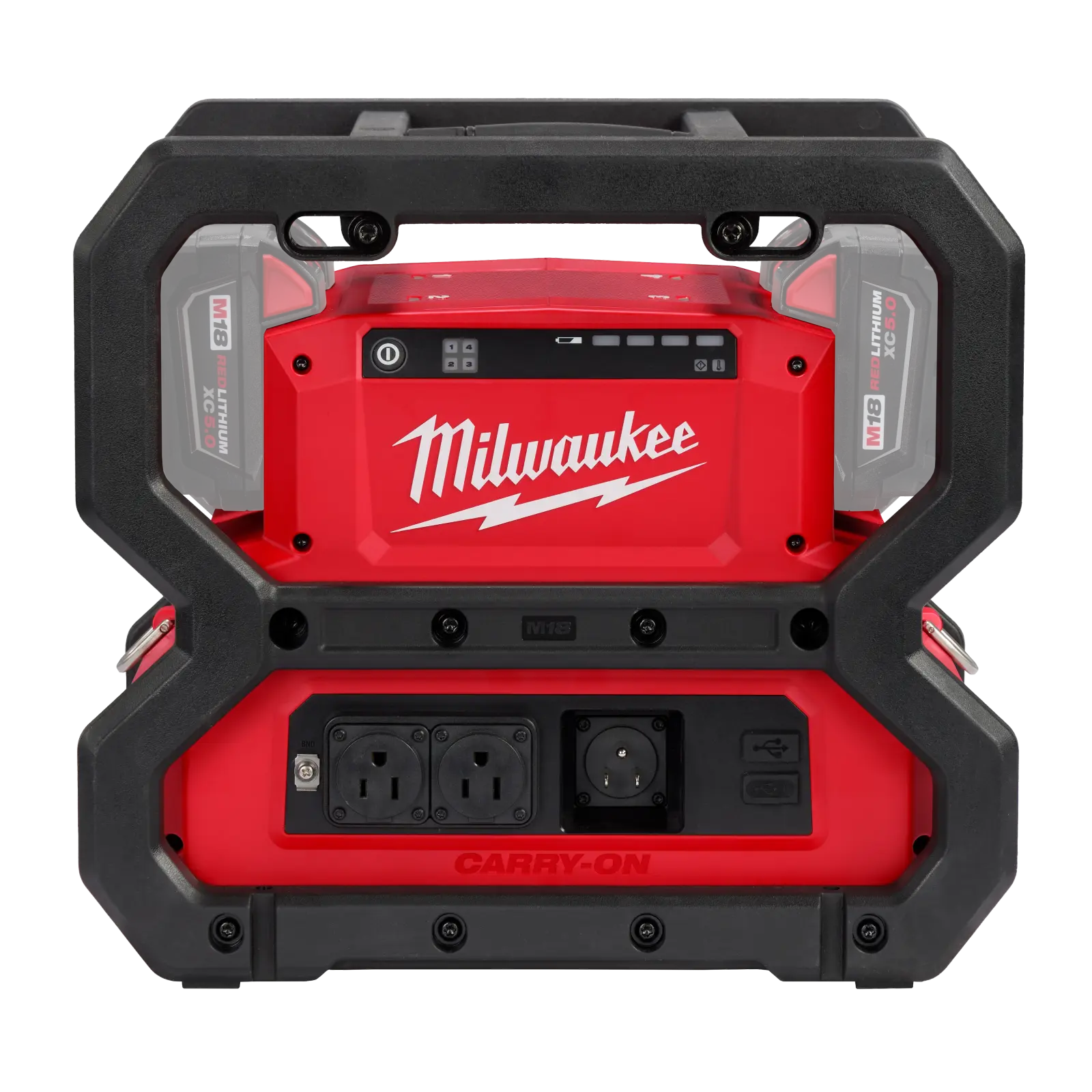 ਦੋ M18 ਬੈਟਰੀਆਂ ਵਾਲੀ Milwaukee M18 CARRY-ON 3600W/1800W ਪਾਵਰ ਸਪਲਾਈ