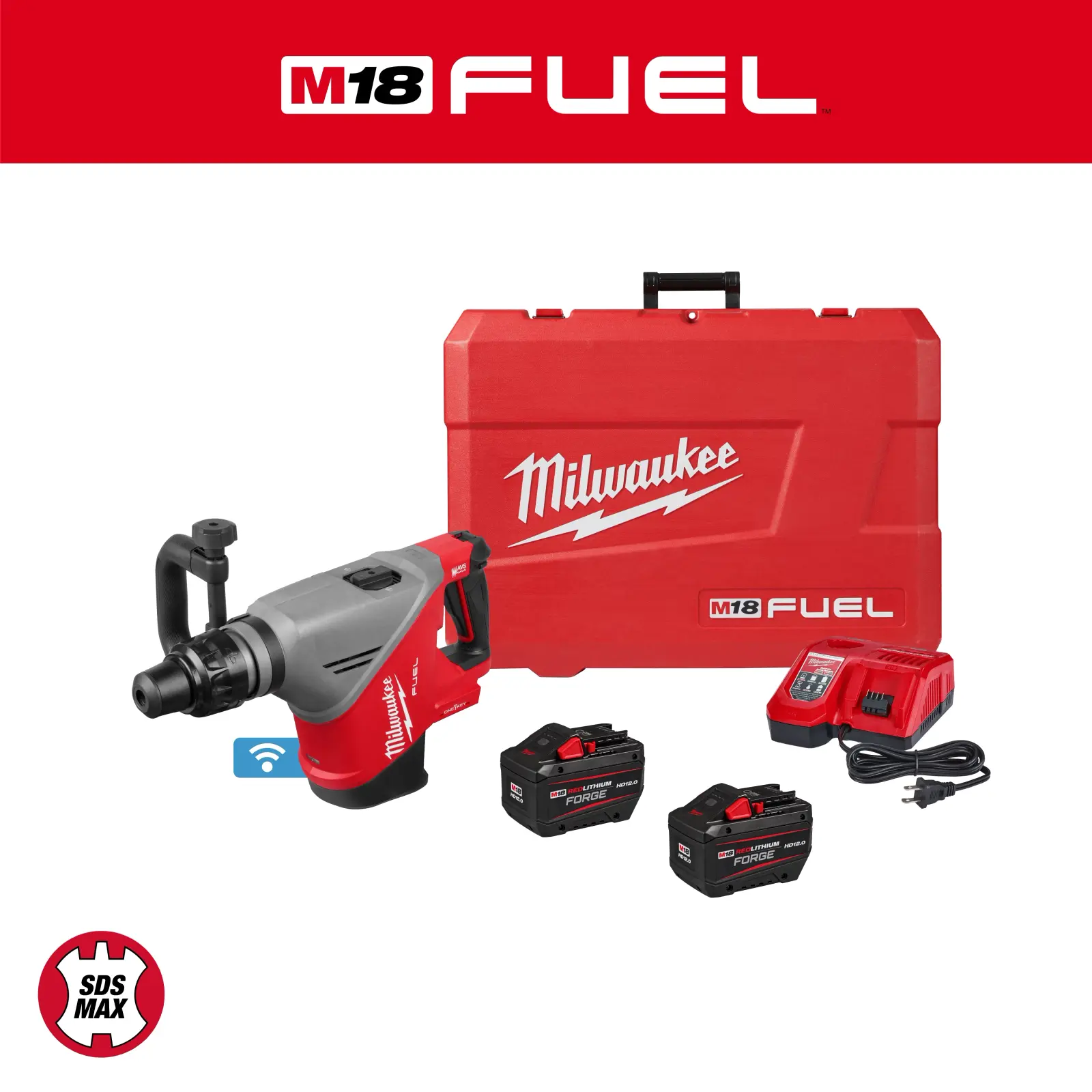 Kit de martillo demoledor Milwaukee M18 FUEL con maletín, dos baterías y cargador