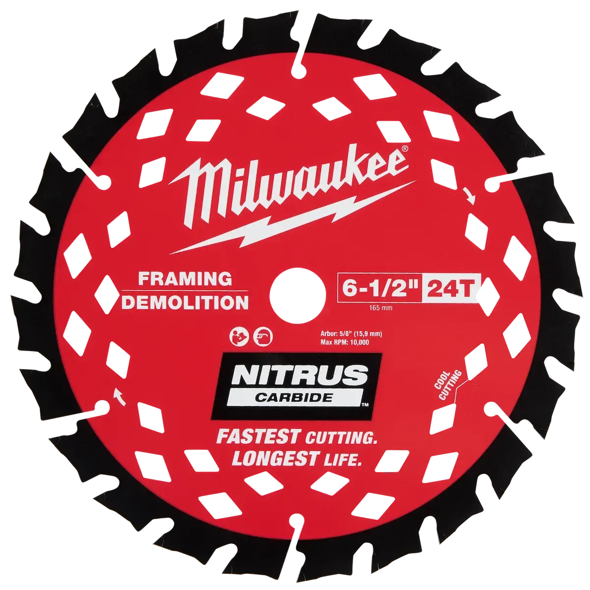 ਲਾਲ Milwaukee NITRUS ਕਾਰਬਾਈਡ 6-1/2 ਇੰਚ 24 ਦੰਦਾਂ ਵਾਲਾ ਸਰਕੂਲਰ ਆਰਾ ਬਲੇਡ