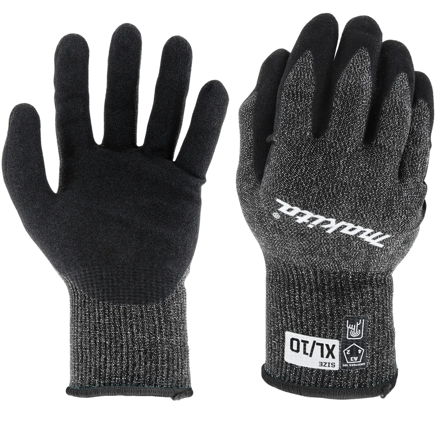 黒いMakita FitKnit 耐切創レベル3ニトリルコーティング作業用手袋